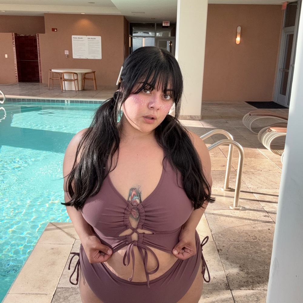 Brown Lace-Up Swimsuit